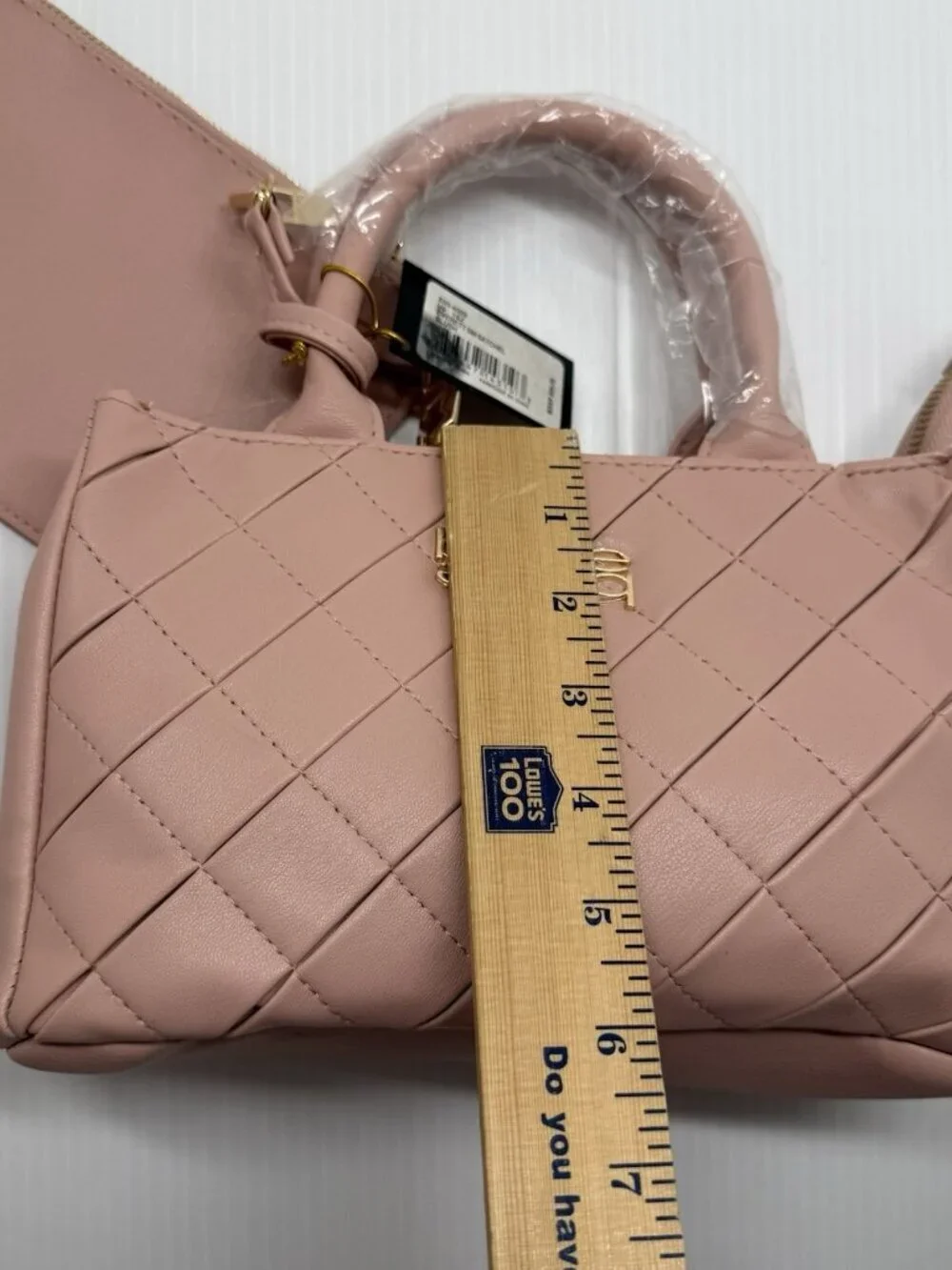 Bebe Everett Small Blush Quilted Satchel Crossbody Gold Chain Bag NWT Chic Work